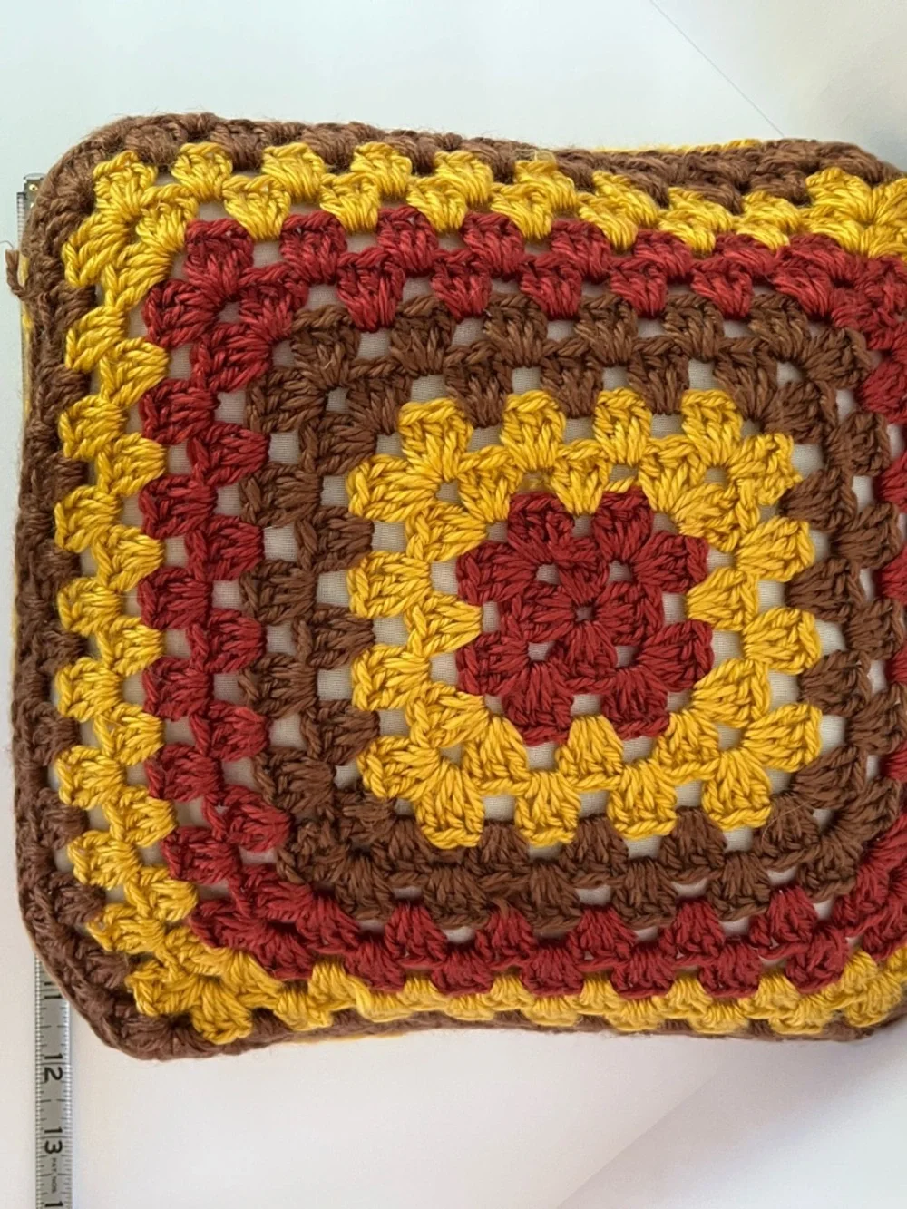 Handmade Crochet Knit Pillow Boho Granny Retro Multicolored 12x12 Reversible